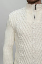 White Cable Knit Half Zip Sweater
