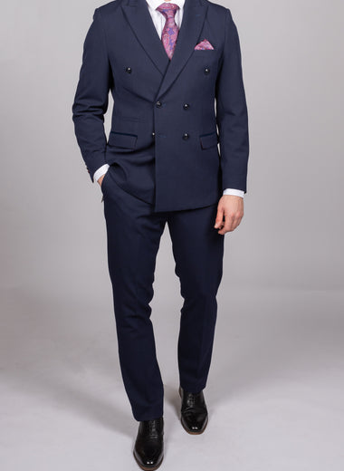 Bromley - Navy Double Breasted Check Blazer
