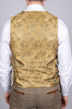 Ted - Tan Tweed Check Double Breasted Waistcoat