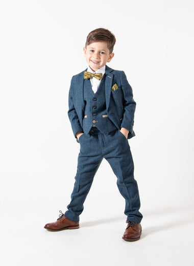 Dion - Childrens Blue Tweed Check Three Piece Suit