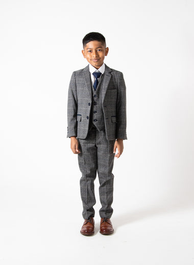 Scott - Childrens Grey Check Three Piece Suit