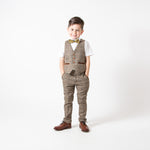 Ted - Childrens Tan Tweed Check Three Piece Suit