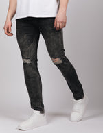 Black 2Y Acid Washed Ripped Jeans