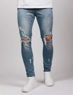 Blue 2Y Distressed Zip Hem Jeans
