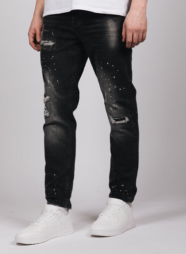 ORO Washed Paint Splatter Jeans Black