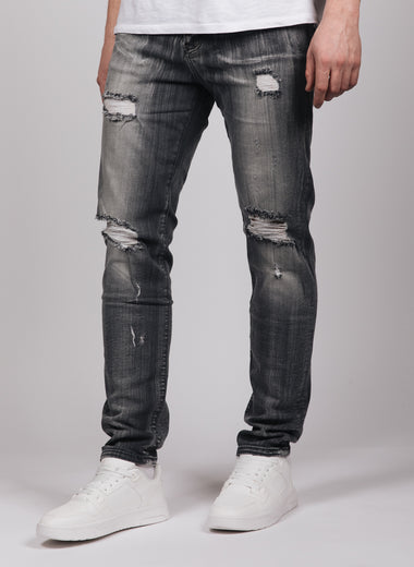 Grey Ripped Stone Washed Jeans
