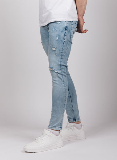 Blue 2Y Ripped Stone Washed Jeans