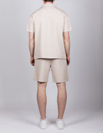 Beige Striped Shirt & Short Set