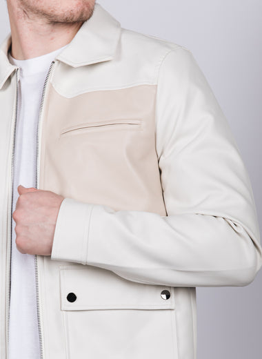 Cream PU Jacket With Tan Pocket