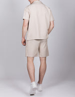 Beige Striped Shirt & Short Set