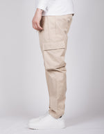 Beige Cargo Joggers With Button Cuffs
