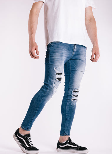 Blue Rip & Repair Studded Jeans