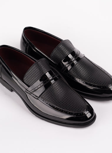Patent Woven Basket Pattern Loafers