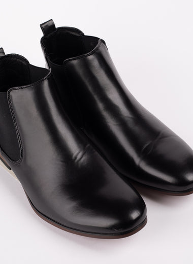 Black Leather Slip On Chelsea Boot