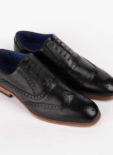 Classic Round Toe Leather Brogue Shoe with Brown Soles