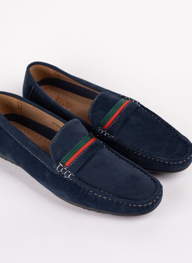 Green & Red Stipe Detail Suede Loafer
