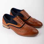 Murray -  Tan/Blue Leather Contrast Brogue Shoe
