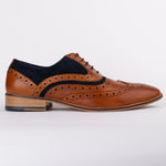 Murray -  Tan/Blue Leather Contrast Brogue Shoe