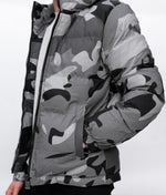 Grey Camo Print Puffer Jacket