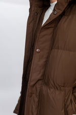 Brown Contrast Arm Stripe Puffer