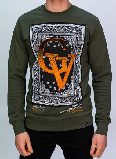 Khaki & Orange Diamante GV Ombre Sweatshirt