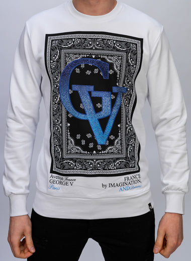 White & Blue Diamante GV Ombre Sweatshirt
