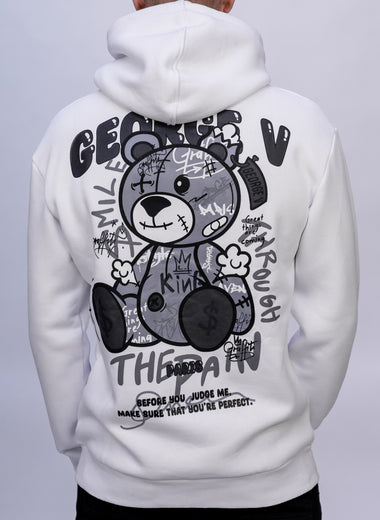 White Graffiti Teddy Hoodie