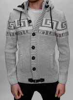 Grey Button & Buckle Detail Hooded Knitted Jumper