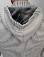 Grey Button & Buckle Detail Hooded Knitted Jumper