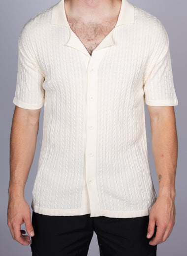 Cable Knit Camp Collar Shirt