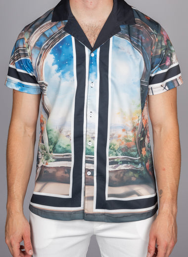 Renaissance Painting Print Camp Collar Shirt