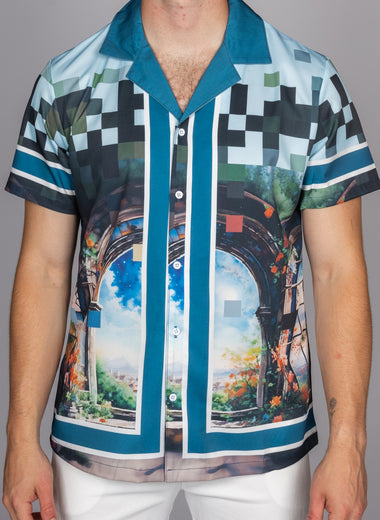 Pixelated Renaissance Painting Print Shirt