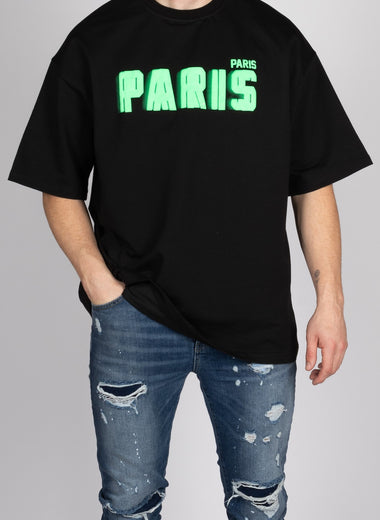 Neon Paris Print T-Shirt in Black