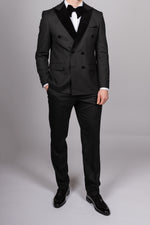 Black Double Breasted Velvet Peak Lapel Tux