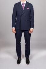 Bromley - Navy Double Breasted Check Blazer