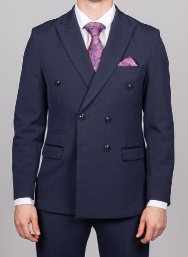 Bromley - Navy Double Breasted Check Blazer