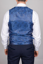 Bromley - Navy Single Breasted Check Waistcoat