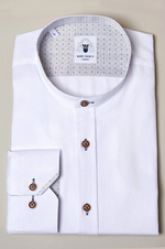 Archie - White Grandad Collar Shirt With Tan Buttons