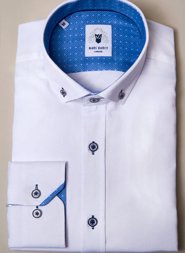 Charlie - White Oxford Shirt With Blue Buttons