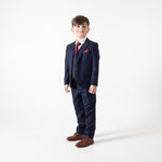 Edinson - Childrens Navy Wine Check Three Piece Suit