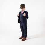 Edinson - Childrens Navy Wine Check Three Piece Suit