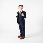 Edinson - Childrens Navy Wine Check Three Piece Suit