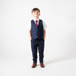 Edinson - Childrens Navy Wine Check Three Piece Suit