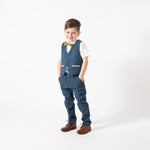 Dion - Childrens Blue Tweed Check Three Piece Suit