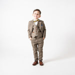 Ted - Childrens Tan Tweed Check Three Piece Suit