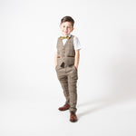 Ted - Childrens Tan Tweed Check Three Piece Suit