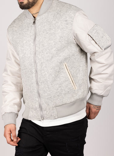 Wool Blend Bomber Jacket Grey