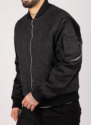 Wool Blend Bomber Jacket Black