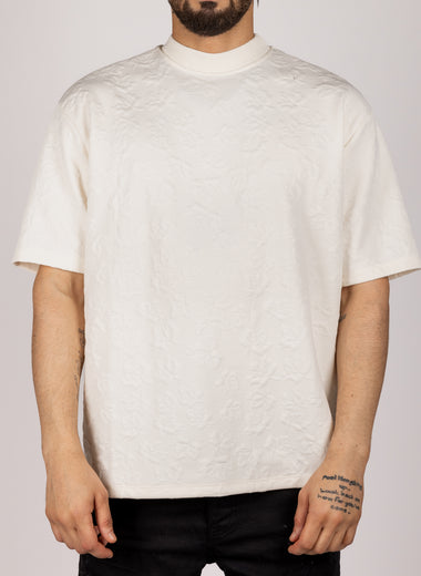 Leaf Pattern Crew Neck T-Shirt White