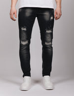 Black 2Y Washed Multi Rip Jeans